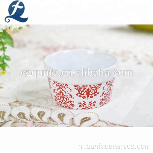 Aangepaste drukkeramiek eten ramekin keramische cake cup